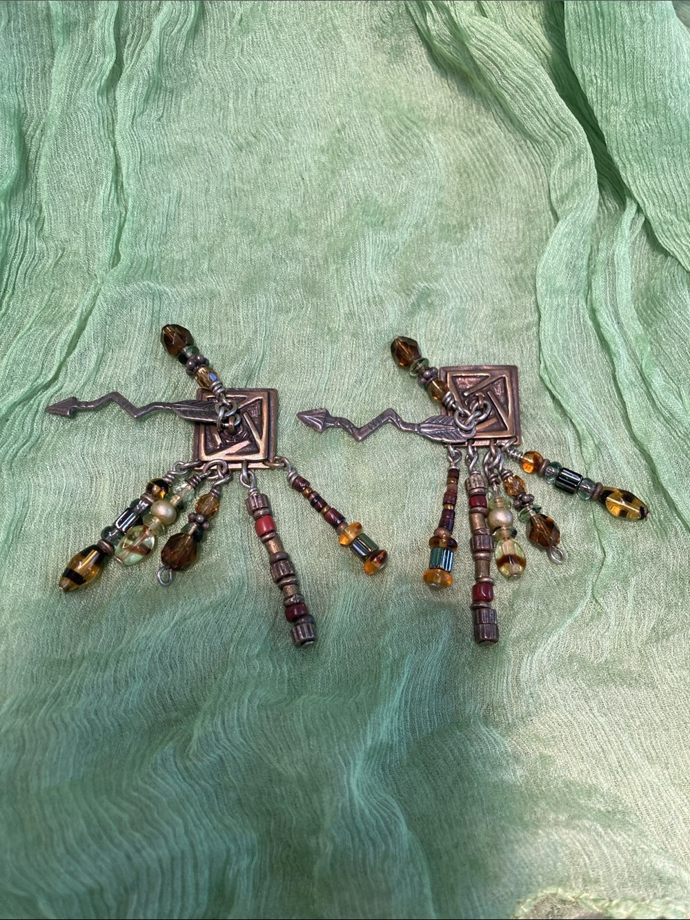 Vtg Robert Shields Signed Handmade Dangle Arrow Earrings - Picture 4 of 7